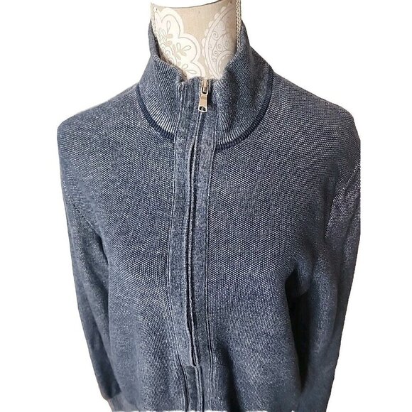 Banana Republic Sweater Jacket Charcoal Blue Full Zip Up Cotton Knit Men Large - Picture 4 of 7